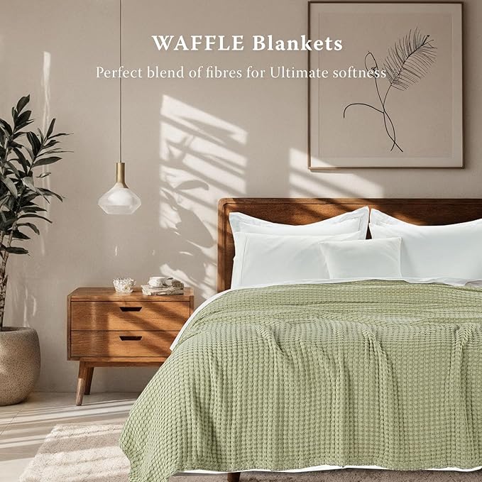Threadmill Cooling Blanket Twin Size Waffle Weave| Breathable, Lightweight & Ultra-Soft | Made from Rayon Derived from Bamboo | Waffle Throw for Couch and Sofa | 68 x 92 Inches | Sage Green