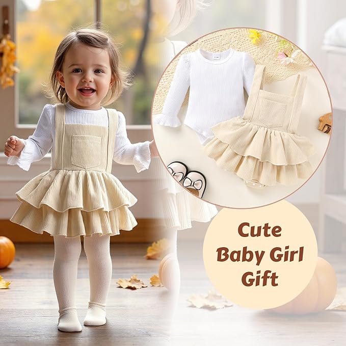 YOUNGER TREE Newborn Baby Girl Fall Winter Outfits Long Sleeve Romper Corduroy Overall Dress Infant Skirt Clothes Sets