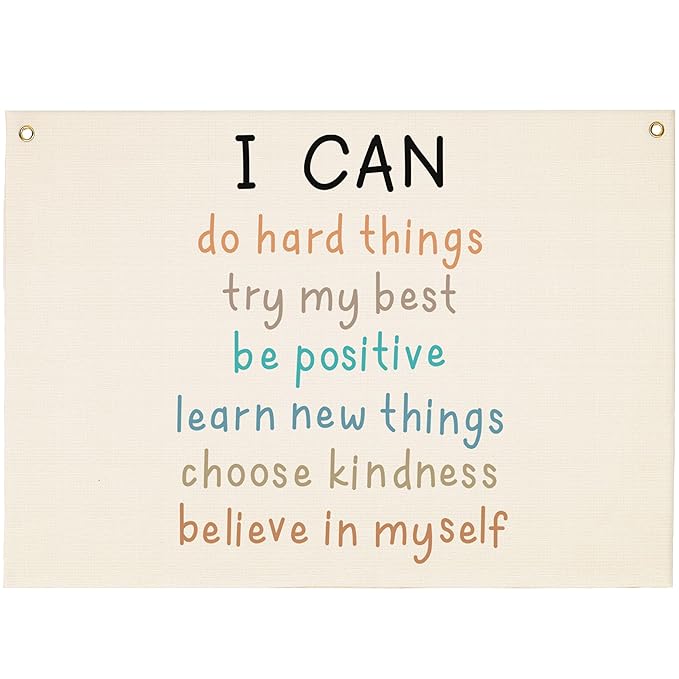 Education Rectangular Banner Flag Wall Decor Gift for Baby Boy Girl Kids,Classroom Nursery Bedroom Dorm Reading Room Decor-I Can Do Hard Things-Positive Affirmations Quotes-Birthday Christmas Gift