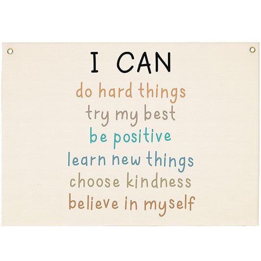 Education Rectangular Banner Flag Wall Decor Gift for Baby Boy Girl Kids,Classroom Nursery Bedroom Dorm Reading Room Decor-I Can Do Hard Things-Positive Affirmations Quotes-Birthday Christmas Gift