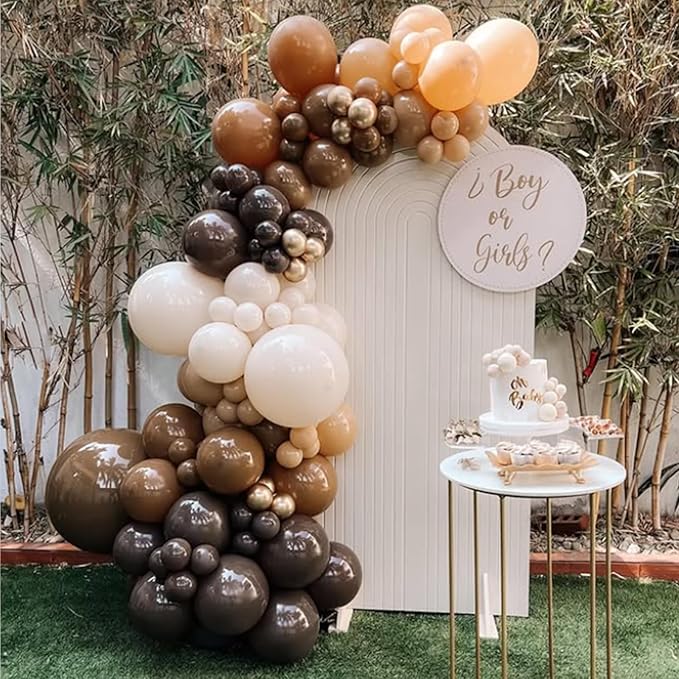 Brown Balloons, 12 Inch Coffee Brown Tan Cream Sand White Balloons for Neutral Bear Baby Shower Boho Wedding Woodland Birthday Party Decorations