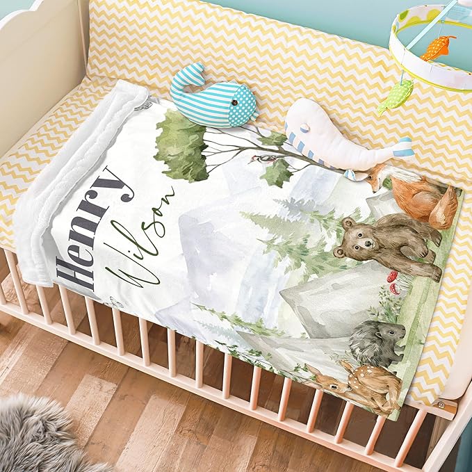 J&SBGFT Personalized Baby Blanket for Boys, Custom with Name - Receiving Blanket for Toddlers Kids Nursery Stroller Crib Decor Throw, 30"x40", Color 15