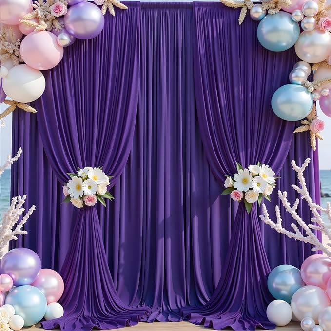 10×14 ft Purple Wrinkle Free Backdrop Curtain, Soft Silky Polyester Wedding Drapes 2 Panels 14ft Height Photo Backdrop Curtains for Parties Birthday Baby Shower Photography Background Cloth