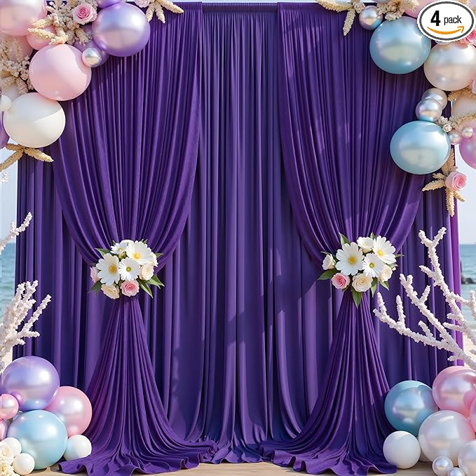 20×14 ft Purple Wrinkle Free Backdrop Curtain, Soft Silky Polyester Wedding Drapes 4 Panels 14ft Height Photo Backdrop Curtains for Parties Birthday Baby Shower Photography Background Cloth