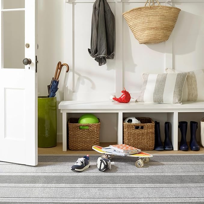 Dash & Albert Gunner Stripe Machine Washable Rug, 4 X 6 Feet, Grey Stripe Pattern