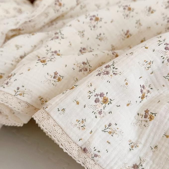 BuLuTu Muslin Toddler Quilt for Boys Girls Cute Flowers Printed Kids Quilted Comforter Cotton Muslin Toddler Bedding Nursery Quilts for Toddler Bed, Crapemyrtle Pattern, 60"x78"