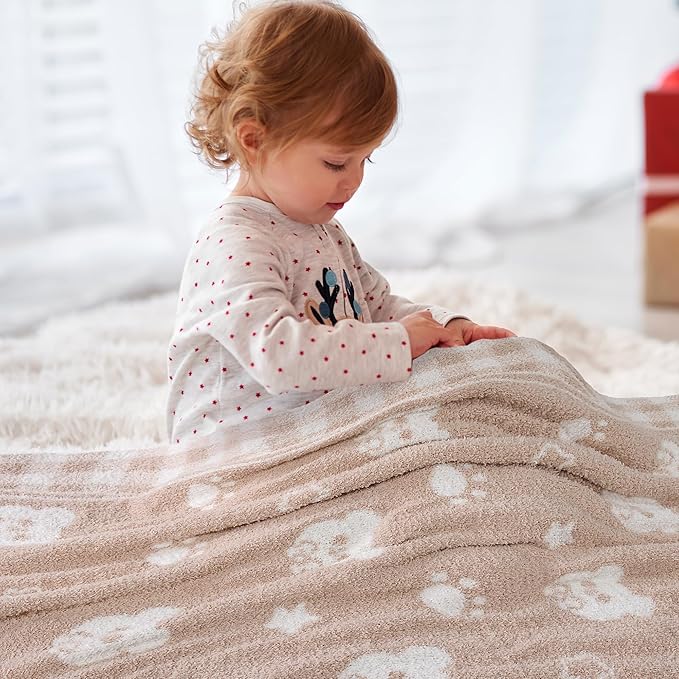 Beige Bear Baby Blanket – Knitted Teddy Design Throw for Baby Boys & Girls, Nursery Essentials & Shower Gifts – Soft & Warm, 30x40 Inch