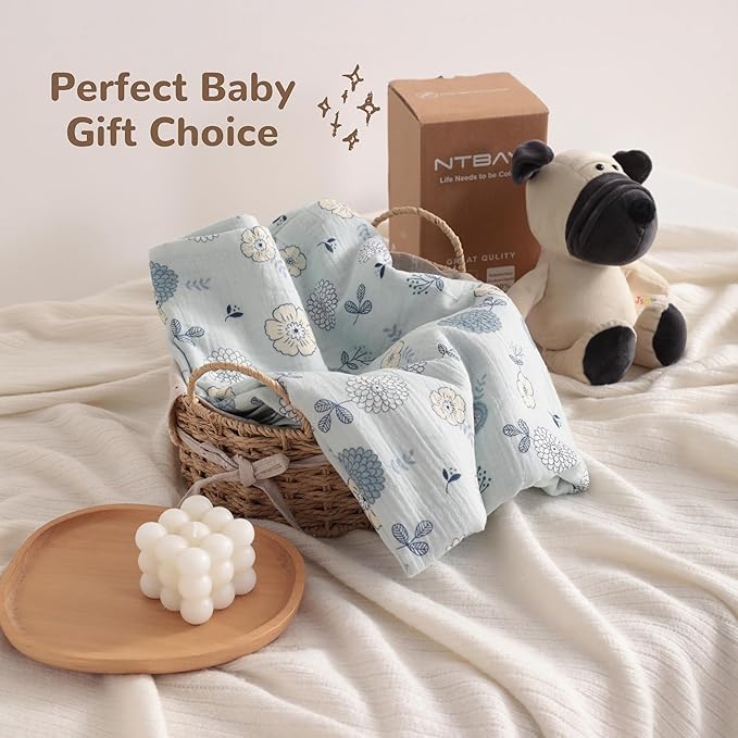 NTBAY 2 Layer Muslin Cotton Baby Swaddle Blanket, 30x40 Soft and Breathable Receiving for Newborns and Infants, Perfect for Crib, Stroller, Travel, Lightweight Nursery Blanket, Rustic Bloom