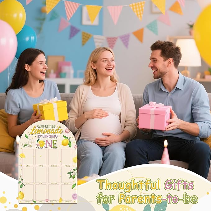 R HORSE My First Year Photo Display Wood Board - Baby’s First Year Picture Frame, 12 Months Milestone Board, 3D Lemon Neutral Baby Keepsake Gift One Year Old Birthday Nursery Decor for Girl Boy