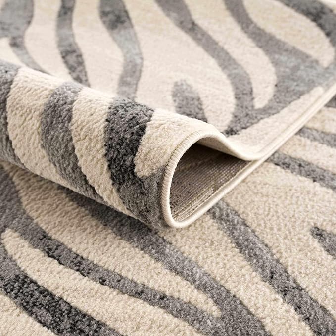 Hauteloom Ecorse Animal Zebra Print Area Rug for Living Room Bedroom Dining Room - Distressed Faded Style - Cream, Black, White, Beige, Gray - 7'10" x 10'3" (8x10)