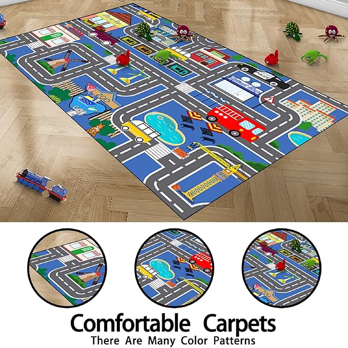 Road Map Carpet for Kids - Kids Rugs for Playroom Car Rugs for Boys Toy Play Mats for Floor City Rug Play Mat, 2. 5x4 Feet