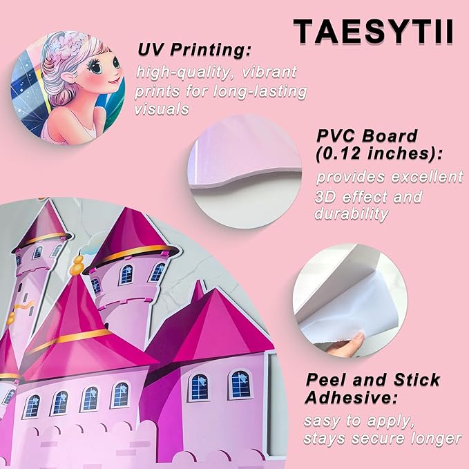 3D Castle Wall Stickers for Girls Room Decor Wall Decals Peel and Stick for Girls Bedroom Large Pink Princess Pictures Kids Murals Wallpaper Art Inspirational Decor for Nursery Toddler