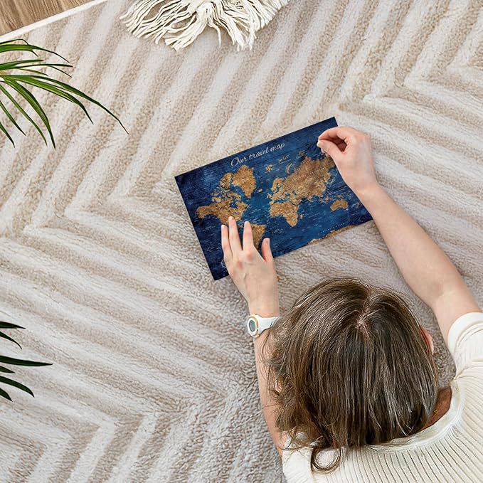 ElephantStock - Personalized Our Travel I Push Pin World Map Wall Art - Horizontal Canvas Wall Art - Living Room Wall Decor - Digital Art Map Canvas Art - Brown And Blue Decor - 12" x 8"