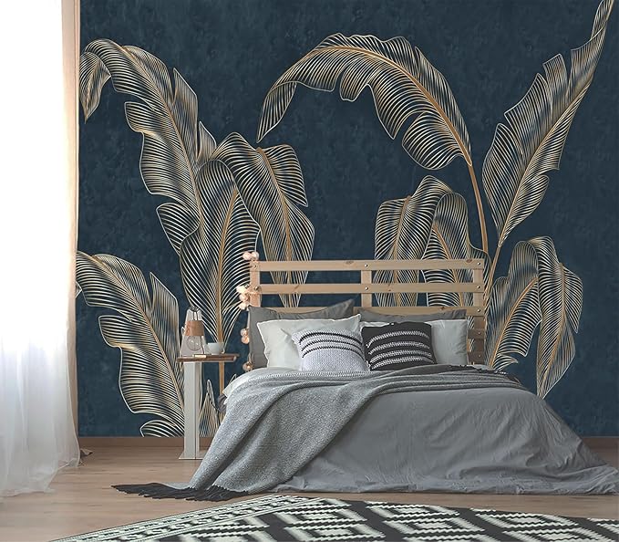 XMPMBM-Modernity Simple Abstraction Banana Leaf Fabric Wallpaper Dark Leaf Living Room Bedroom Bathroom Wall Mural-W 154" X H 105"（112 Square Foot）