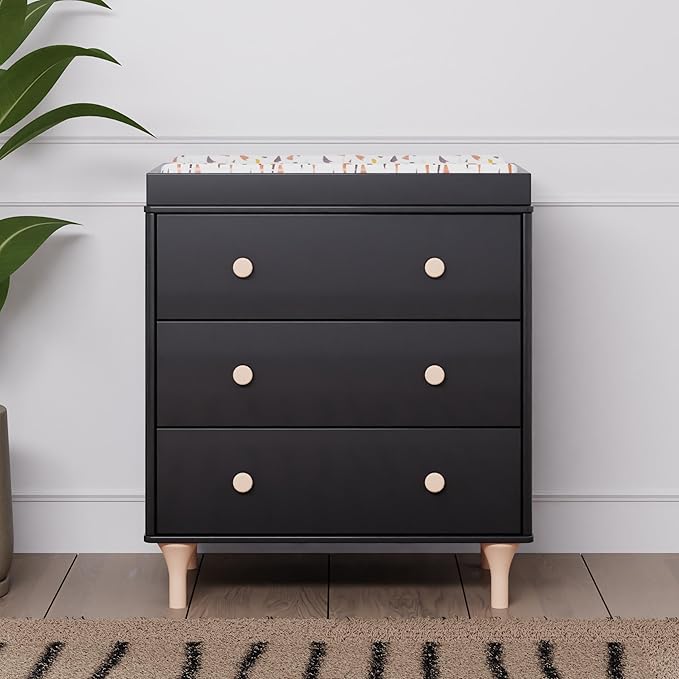 Babyletto Lolly 3-Drawer Changer Dresser with Removable Changing Tray in Black and Washed Natural, Greenguard Gold Certified