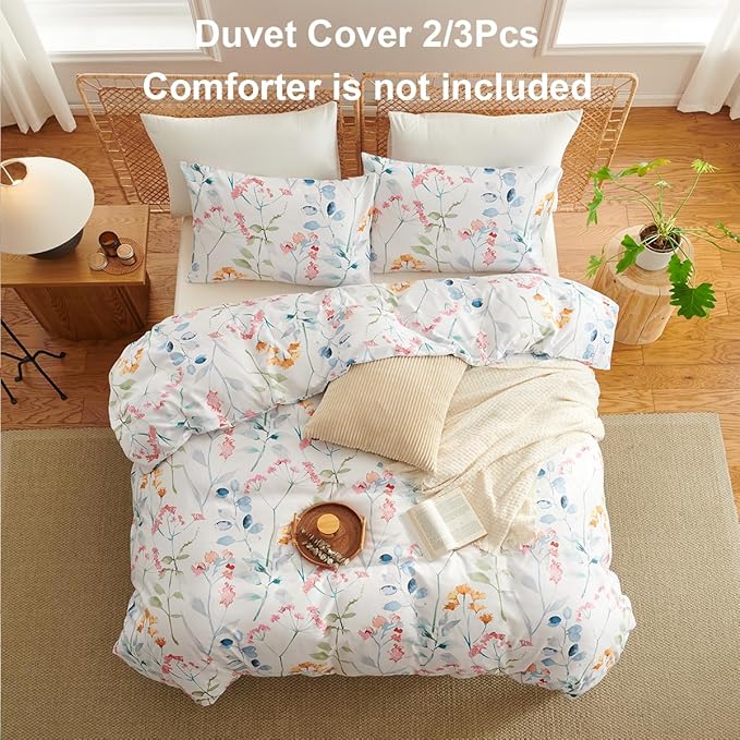 Floral Duvet Cover King 3 Pieces Watercolor Flower Pattern Bedding Set for Girls Colorful Flower Aesthetic Bedding Soft Microfiber Farmhosue Comforter Cover with 2 Pillowcases