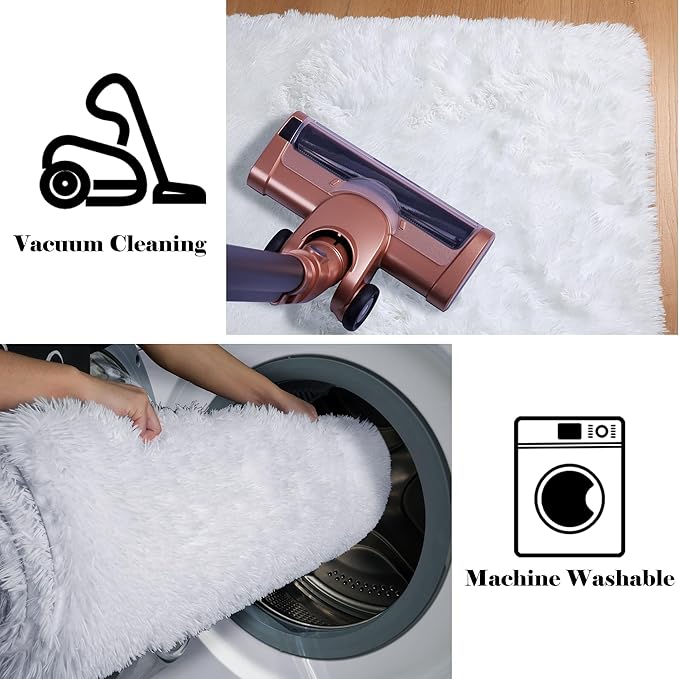 ONASAR White Rugs for Living Room 5x8, Fluffy Shaggy Area Rug for Bedroom, Washable Ultra Soft Plush Large Floor Carpets for Baby Kids Girls Boys Teen Playroom Dorm Nursery Bedside Home Office Decor