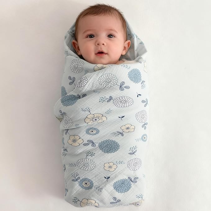 NTBAY 4 Layer Muslin Cotton Toddler Blanket, 30x40 Soft and Breathable Receiving for Newborns and Infants, Perfect for Crib, Stroller, Travel, Lightweight Nursery Blanket, Rustic Bloom