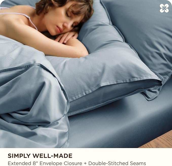 Bedsure Cotton Duvet Cover Queen Size, Cotton & Rayon Derived from Bamboo Blend Duvet Cover Set for Hot Sleepers,Ultra-Soft, Breathable & Lightweight Home Bedding for All Seasons (Dusty Blue,90"x90")