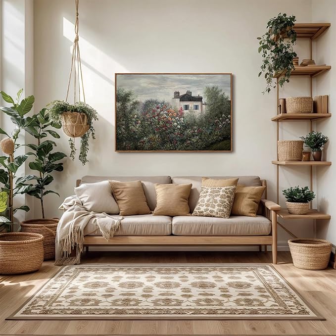 OIQArtOIQ Vintage Landscape Canvas Wall Art Framed Natural Scenery Painting Artwork Prints France Country Wilderness Farmhouse Decor Pictures Kitchen Bedroom Living Room Bathroom