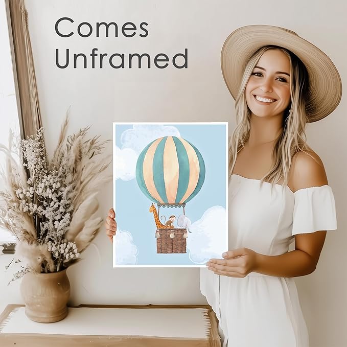 DREAM BIG PRINTABLES Hot Air Balloon Art Prints (Set of 3) - Unframed - 11x14 | Nursery Wall Decor | Modern Wall Decor for Your Little One's Room