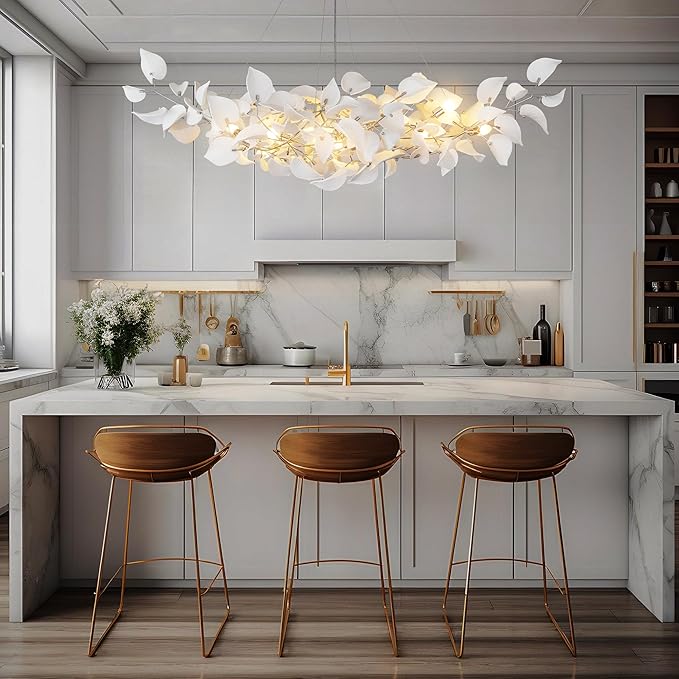 YUYI 59" Branch Chandelier, Silver Rectangular Hearted Leaf Chandeliers for Dining Room, Living Room, Kitchen, Foyer, Bedroom, Elegant Art Deco Chandelier Light Fixture