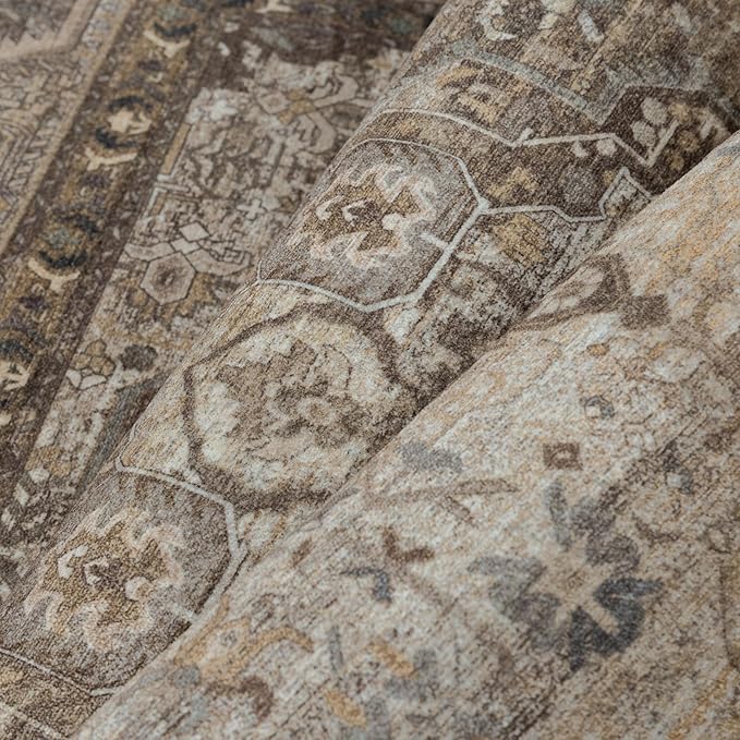 2x6 Brown Washable Vintage Runner Rug for Living Room Bedroom Non Slip Distressed Traditional Soft Runner Rug Low Pile Lightweight Floral Runner Kitchen Hallway Entrance