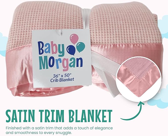 Blankets Thermal Waffle Baby Blanket Crib Bedding - Soft Cozy Warm Infant Thermal Cover for Nursery Stroller or Bassinet, Lightweight Ideal Shower Gift, Satin Trim Pink 36" x 50"