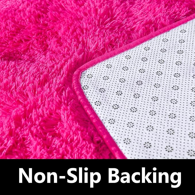 Fluffy Rug Runners 2x6, Super Soft Hot Pink Bedside Rug, Runner Rug for Bedroom Girls, Non-Slip Rug Hallway Decor