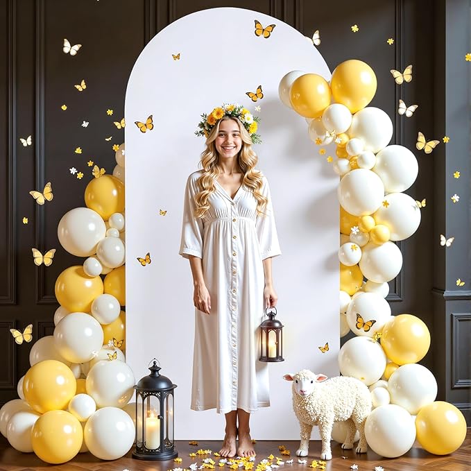 6FT White Arch Backdrop Cover, Spandex Fitted White Wedding Arch Stand Covers Round Top Chiara Backdrop Cover for Christmas Birthday Party Ceremony Banquet Decoration