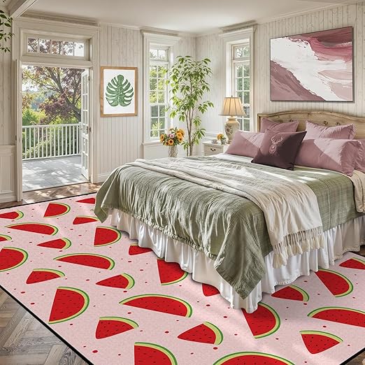 Watermelon Area Rugs for Bedroom Dorm Living Room Red Cute Throw Rug Floor Mat Pad Doormat Carpet, 6' x 9'(180x275cm)