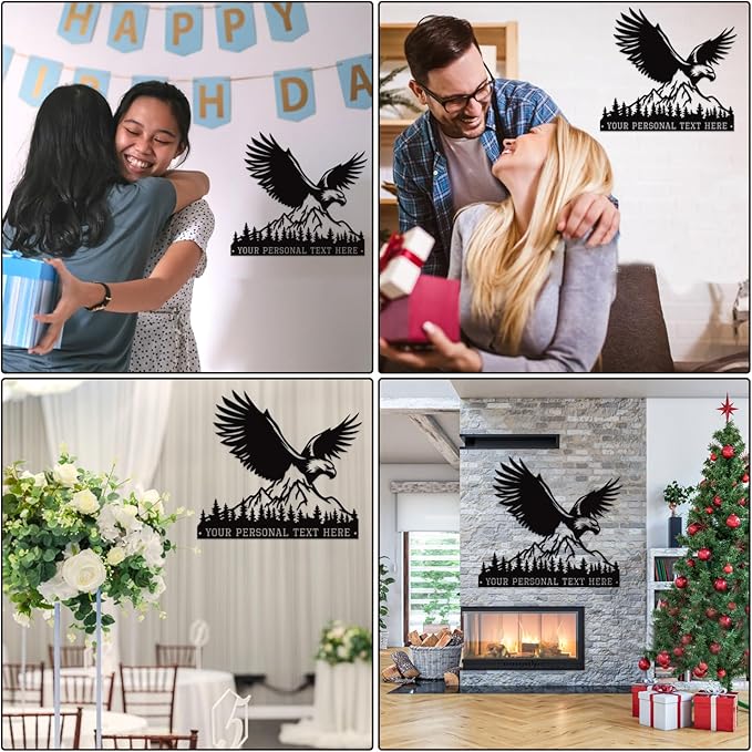 Custom Eagle Metal Wall Art, Personalized Name Sign, Bald Eagle Cabin/Porch/Living Room Decor, Personalized Birthday/Father's Day/Housewarming Gift for Dad/Hunters/Veterans/Outdoorsmen