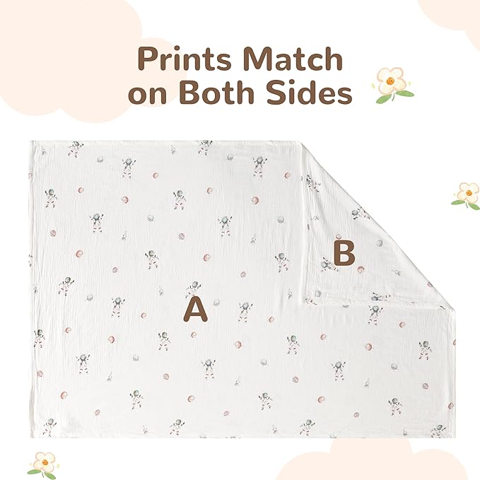 NTBAY 4 Layer Muslin Cotton Toddler Blanket, 30x40 Soft and Breathable Receiving for Newborns and Infants, Perfect for Crib, Stroller, Travel, Lightweight Nursery Blanket, Astronaut's Journey