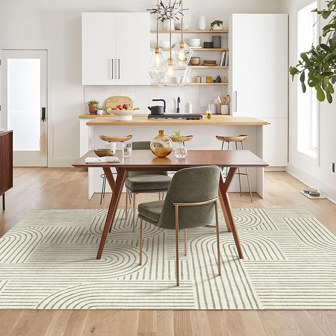 6x9 Area Rug - Large Modern Abstract Washable Non-Slip Sage Green Living Room Rug Rainbow Low-Pile Soft Floor Carpet for Bedroom Dining Room Office Nursery Home Decor
