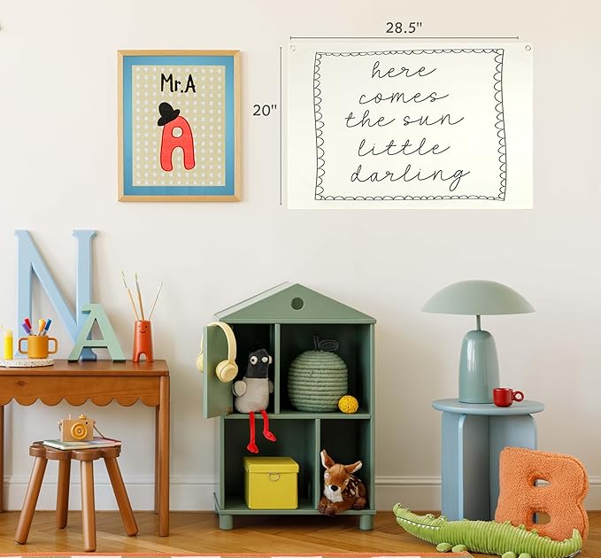 Boho Rectangular Banner Flag Pennant Wall Art Decor Gift for Baby Boy Girl Kids,Nursery Classroom Bedroom Playroom Reading Room Bedroom Decor-Here Comes the Sun-Baby,Shower Birthday Christmas Gift