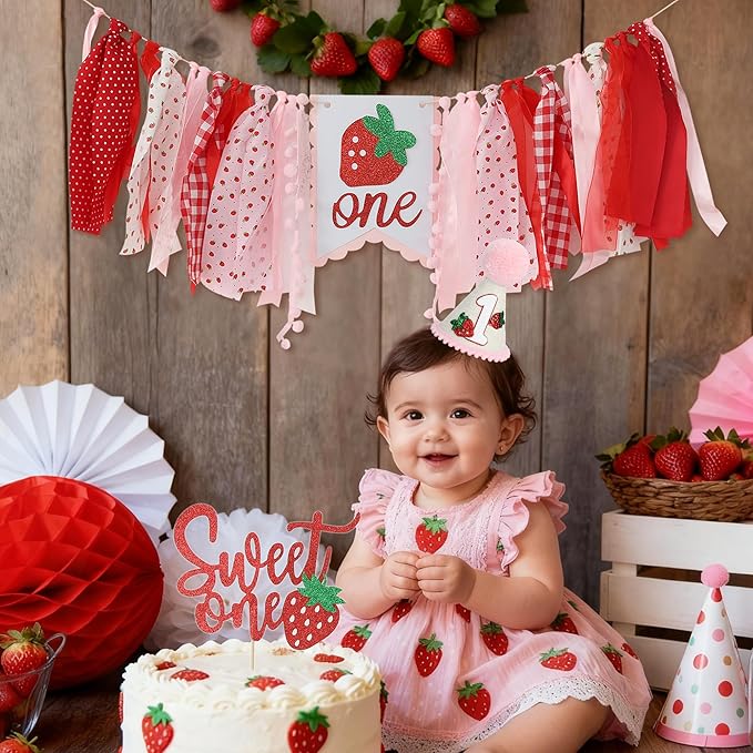 Berry First Birthday High Chair Banner for First Baby Girl Berry Sweet One Birthday Party Decorations