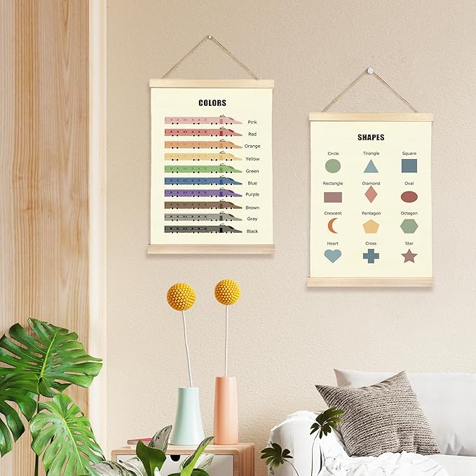 Hiuwevt Colors Shapes Classroom Poster Hanger Frame, Kids Room Decor, Colors and Shapes Educational Wall Art Decor for Classroom Kids Room Nursery Playroom Home, 12x16 Inch Set of 2