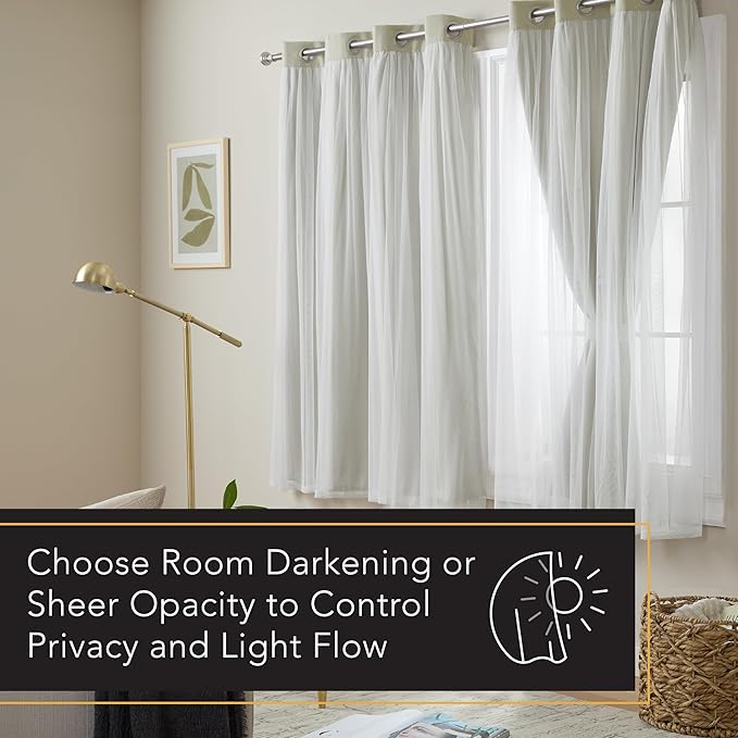 TOWN & COUNTRY LUXE Talia Double Layer Indoor Curtains, Sheer and Room Darkening Blackout, Grommet Top, Energy Efficient, 2-Pack Set, 52"x63", Sand