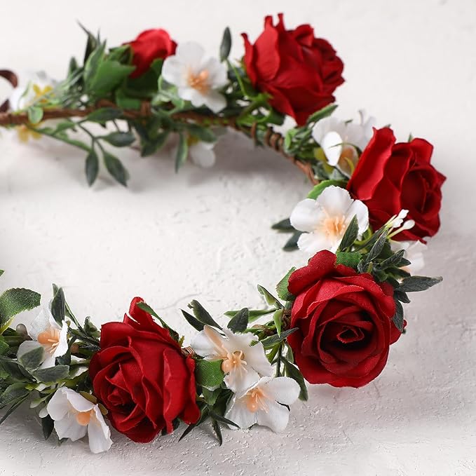 Rose Hair Flower Crown - Girl Flower Crown Decoration Rose Celebration Round Floral Head Bride Wedding Renaissance Festival Party Birthday Ball Photo Accessories