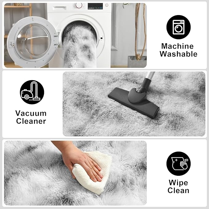 Merelax Large 6x9 Fluffy Soft Rugs for Livingroom Bedroom, Tie-Dyed White Grey Shaggy Area Rug, Abstract Fuzzy Plush Carpet Comfy Nursery Rug for Kids Dorm Indoor Home Decor Aesthetic