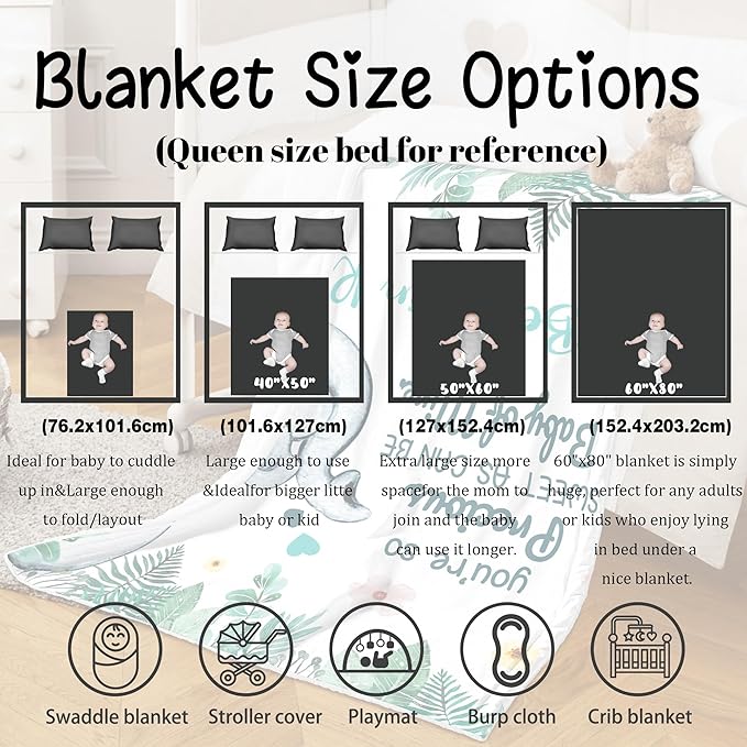 J&SBGFT Personalized Baby Blanket with Name for Boys - Customized Name Receiving Blanket for Toddlers, Kids - Nursery, Stroller, Crib Decor Throw - 30"x40", Color