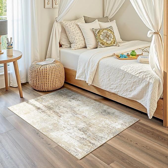 Washable Area Rugs 2'x3' Non-Slip Modern Abstract Soft for Living Room Entryway Bedroom Nursery, Print Pattern, Neutral Brown Gray