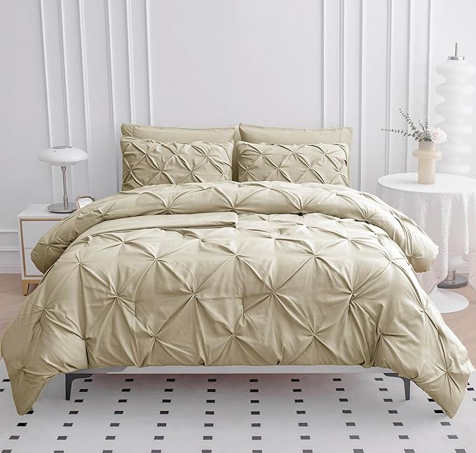 Lane Linen Bedding Comforter Set, 7 Piece Full Size, Soft Linen Set, Pintuck Comforter Set, Bed Set with Sheets, Pillowcases & Shams