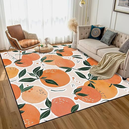 Orange Rug Tangerine Area Rugs for Bedroom Dorm Living Room Fruits Citrus Throw Rug Floor Mat Pad Doormat Carpet, 6' x 9'(180 x 275cm)