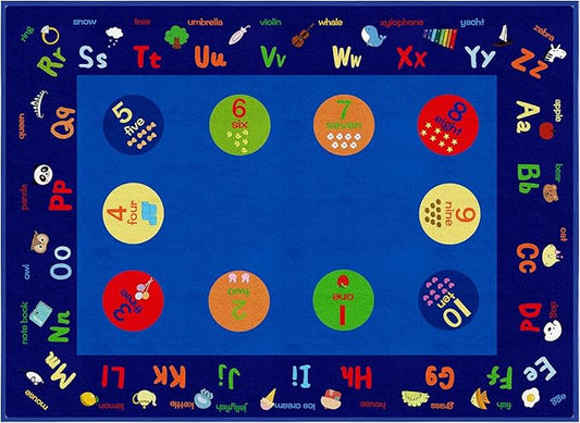 Classroom Rug, 6.56×9ft Large Capet Kids Rugs for Playroom Learning ABC Alphabet Numbers, Daycare Preschool Rugs for Elementary, Non-Slip Educational Area Rugs for School, Home