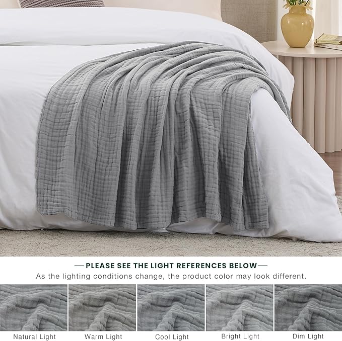 Love's cabin 6 Layer 100% Cotton Muslin Blanket, 60"x80" Twin Muslin Blanket for Couch Bed, Lightweight and Breathable Cotton Gauze for Adult, Medium Grey
