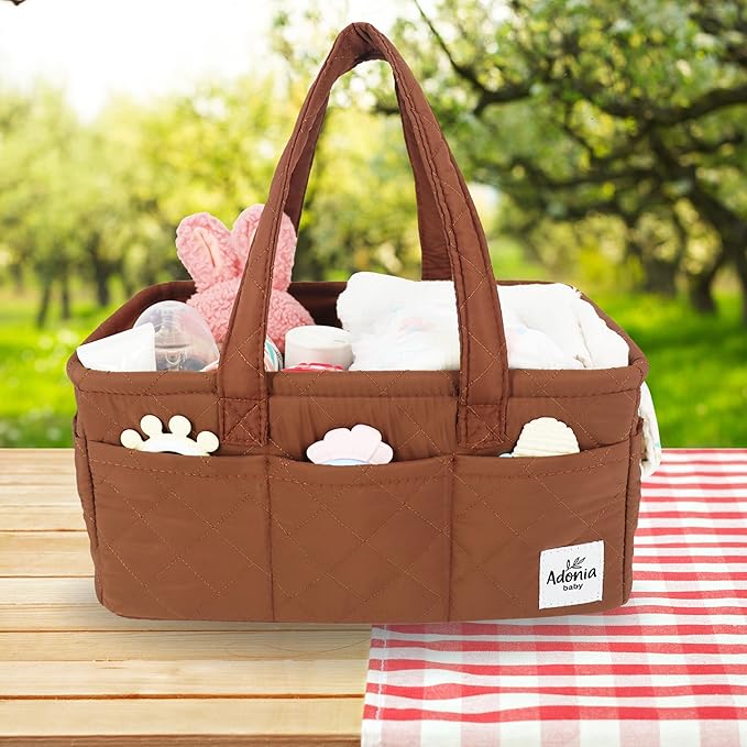 Adonia & Co Diaper Caddy Organizer – Large Baby Nursery Organizer for Newborn Essentials – Portable, Stylish & Machine Washable (Brown) – Storage Basket