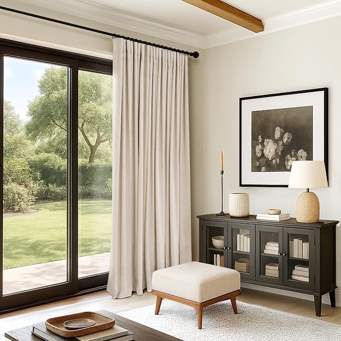 INOVADAY 100% Blackout Curtains for Bedroom, Black Out Curtains 108 Inch Long, Clip Rings Linen Blackout Drapes, Thermal Insulated Room Darkening for Living Room, 1 Panel - Oatmeal,W102xL108