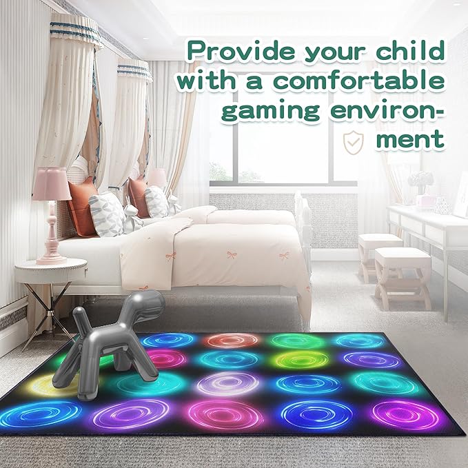 59"x39" Circle Sampler Abstract Educational Area Rug for Kids Bedroom, Preschool, Classroom, Playroom, Home Learning Circular Pattern Washable Carpet,Black