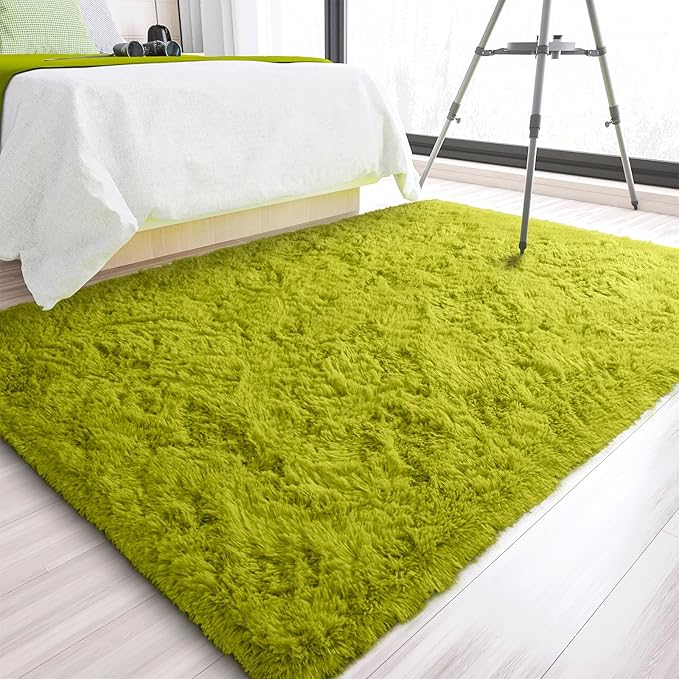 Merelax Soft Modern Indoor Shaggy Area Rug for Bedroom Livingroom Dorm Kids Room Home Decorative, Non-Slip Plush Fluffy Furry Fur Rugs Comfy Nursery Accent Floor Carpet 8x10 Feet, Green